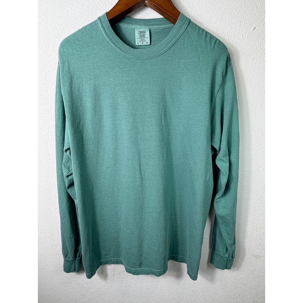 Comfort Colors Mens Long Sleeve T-Shirt Green L Heavyweight Garment Dye Cotton